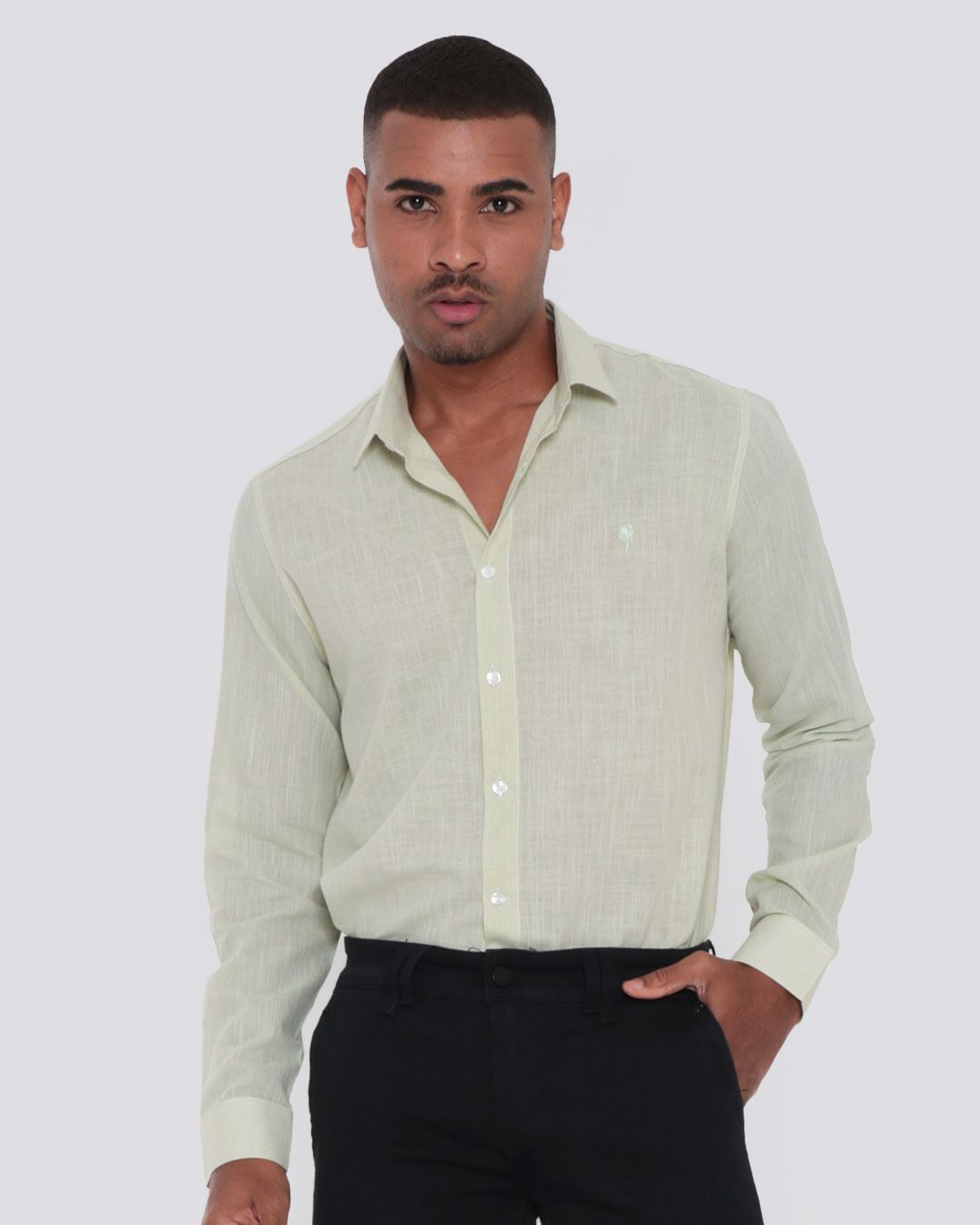 Camisa-Masculina-Flame-Manga-Longa-Verde-Claro