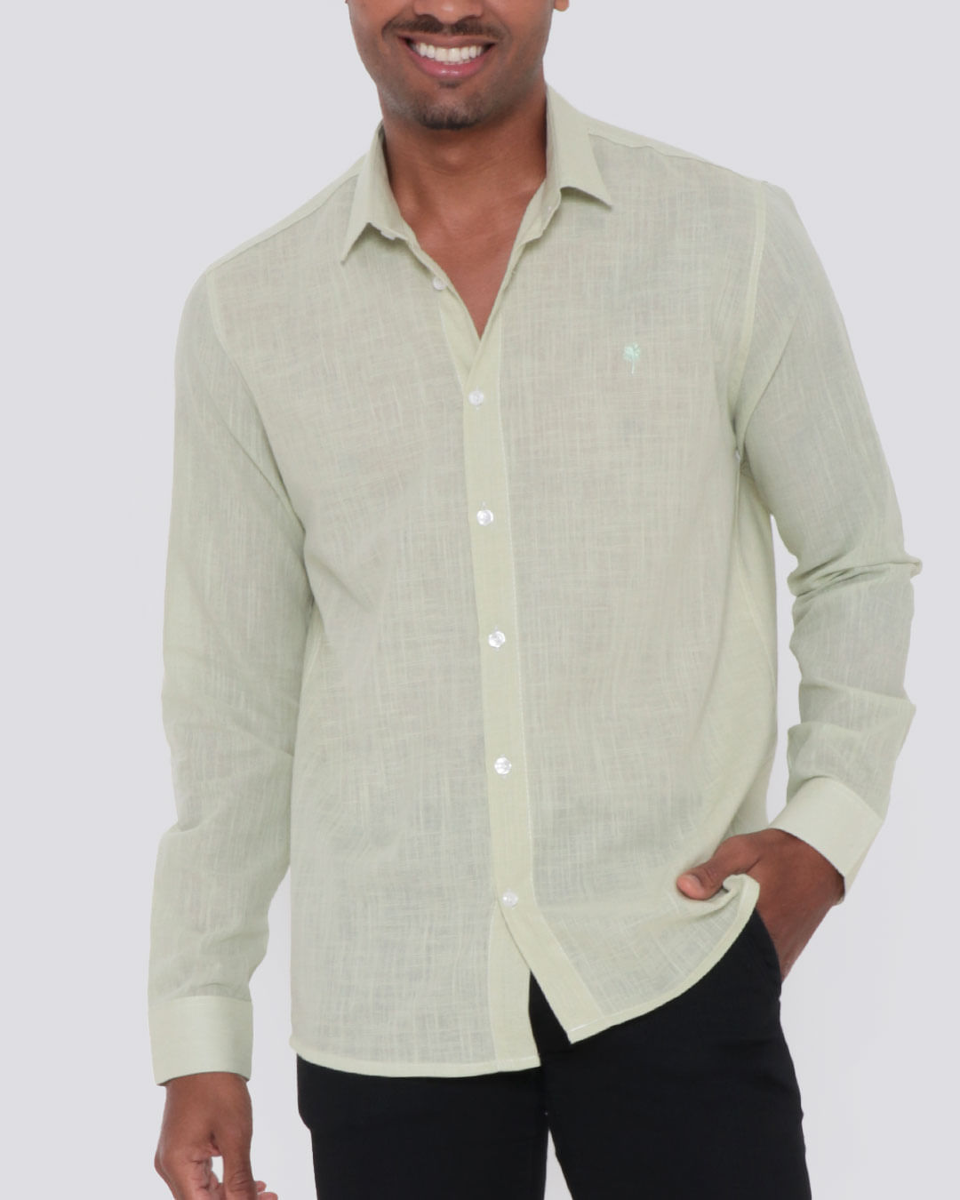 Camisa-Masculina-Flame-Manga-Longa-Verde-Claro