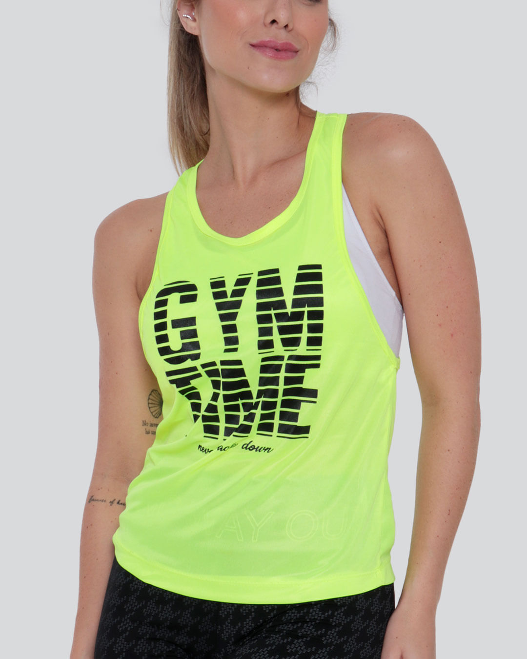 Regata-Feminina-Fitness-Estampa-Gym-Time-Amarelo-Neon