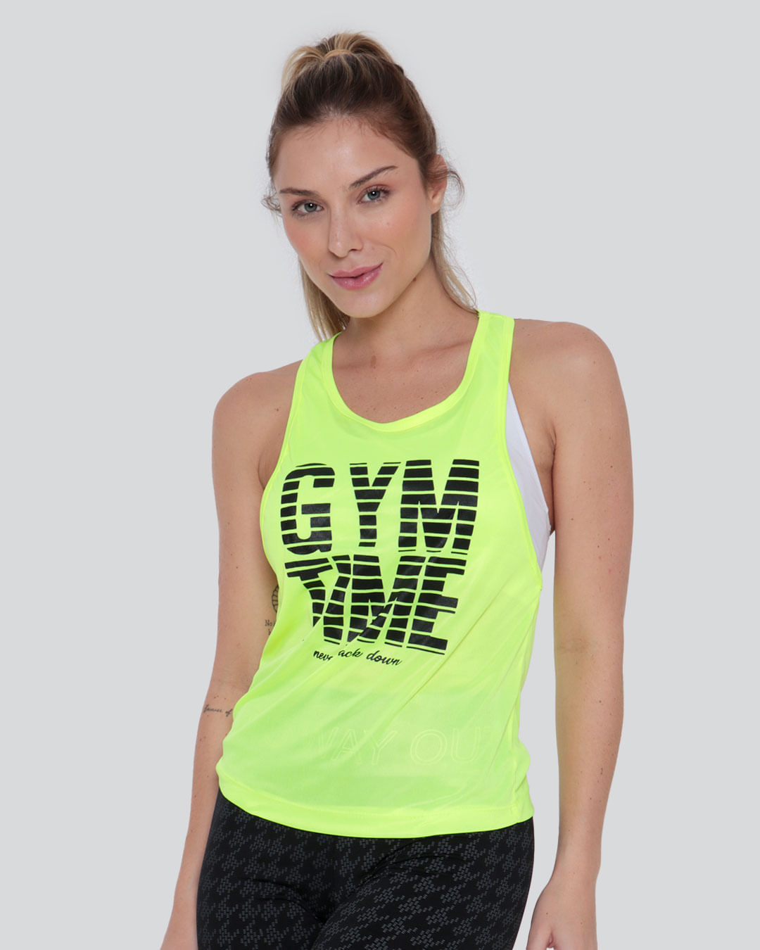 Regata-Feminina-Fitness-Estampa-Gym-Time-Amarelo-Neon