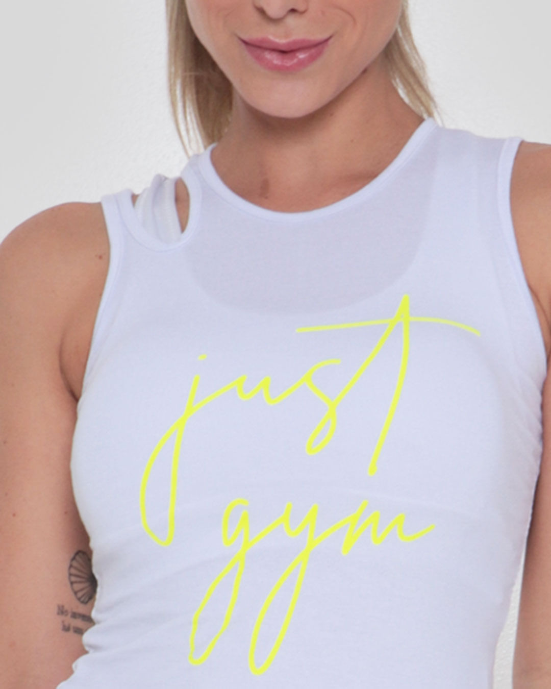 Regata-Feminina-Fitness-Just-Gym-Neon-Branca