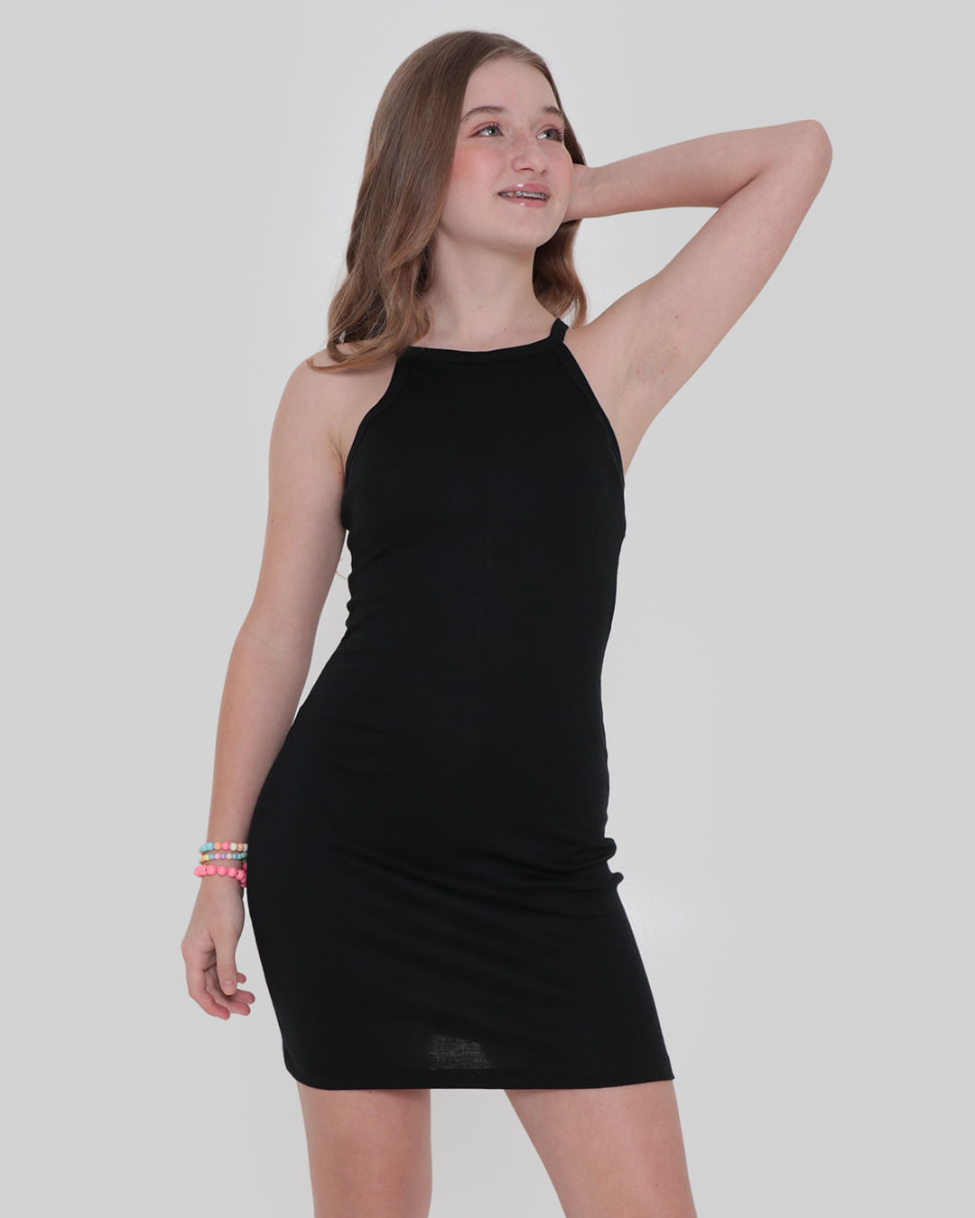 Vestido-Juvenil-Malha-Canelada-Halter-Neck-Preto