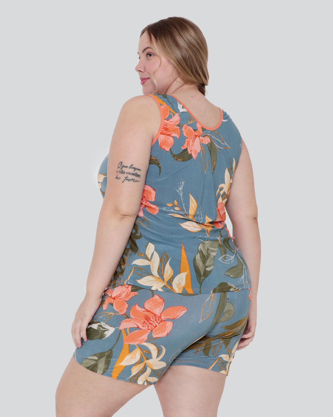 Pijama-Feminino-Plus-Size-Short-Doll-Liganete-Floral-Laranja