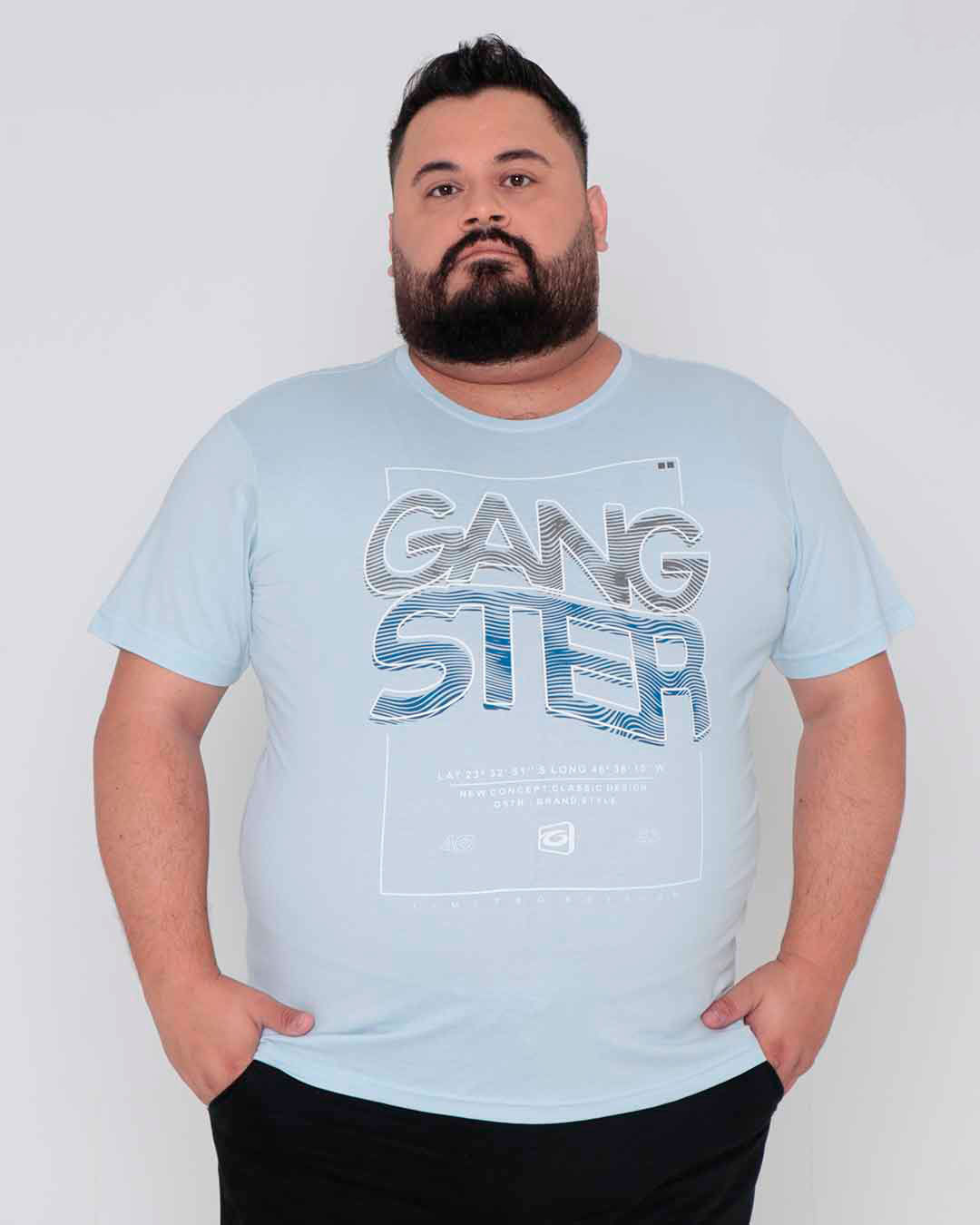 Camiseta-Plus-Size-Estampa-Gangster-Azul-Claro