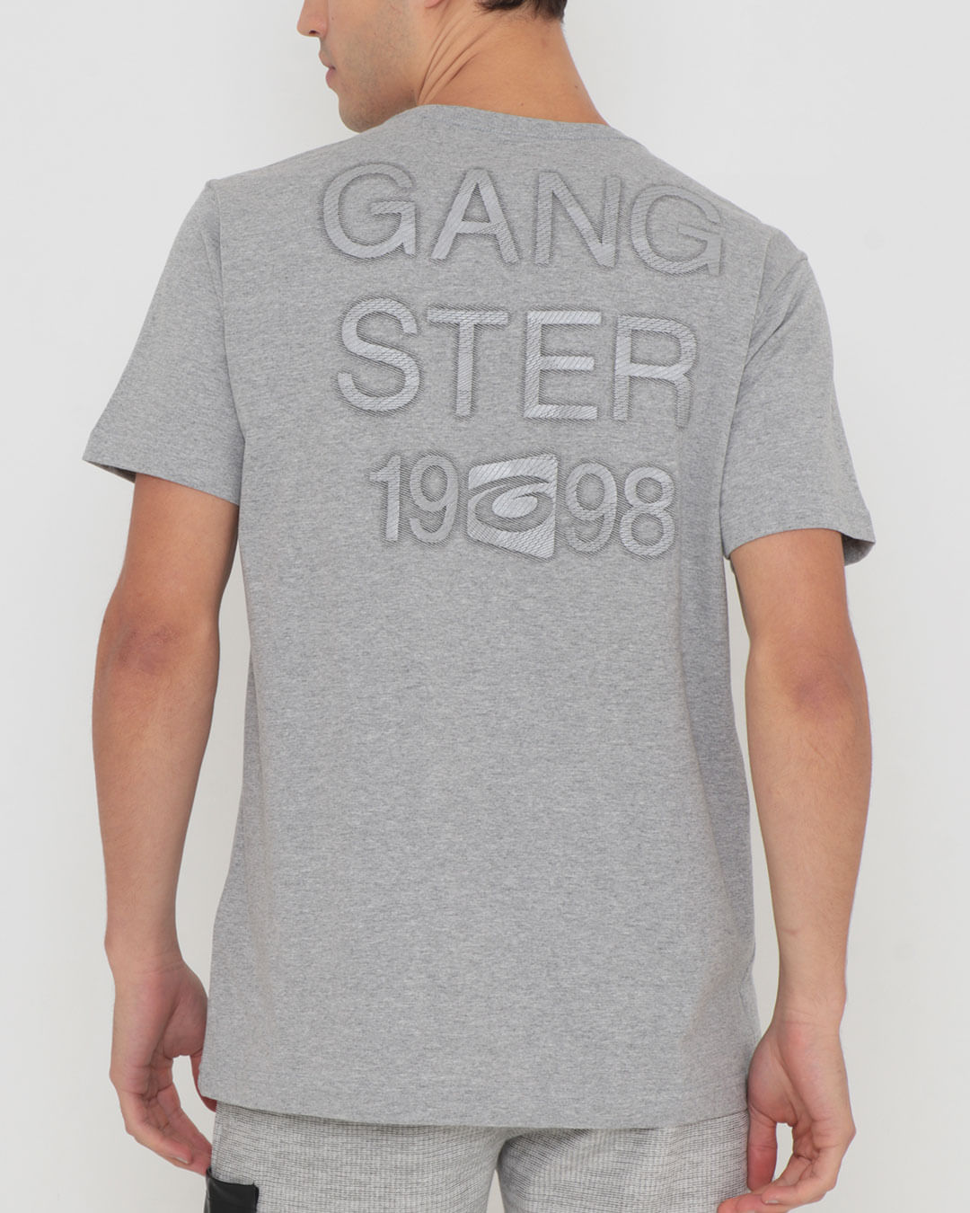 Camiseta-Manga-Curta-Estampa-Gangster-Mescla-Cinza