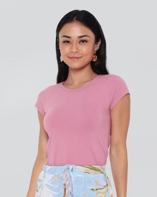 Blusa-Feminina-Basica-Manga-Curta-Rosa