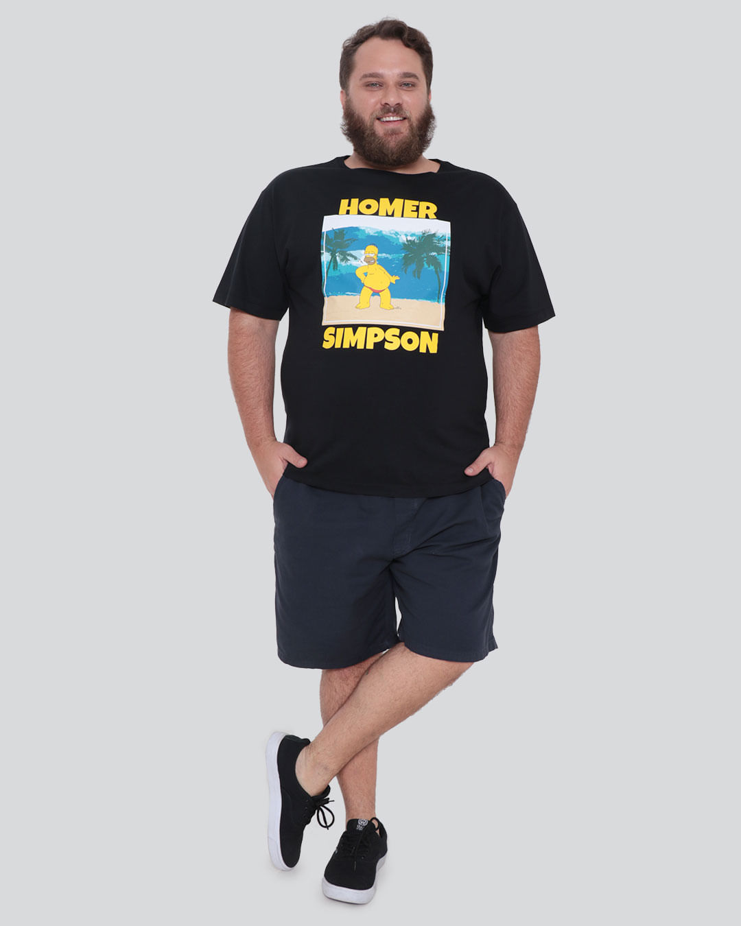 Camiseta-Masculina-Plus-Size-Homer-Simpson-Preta
