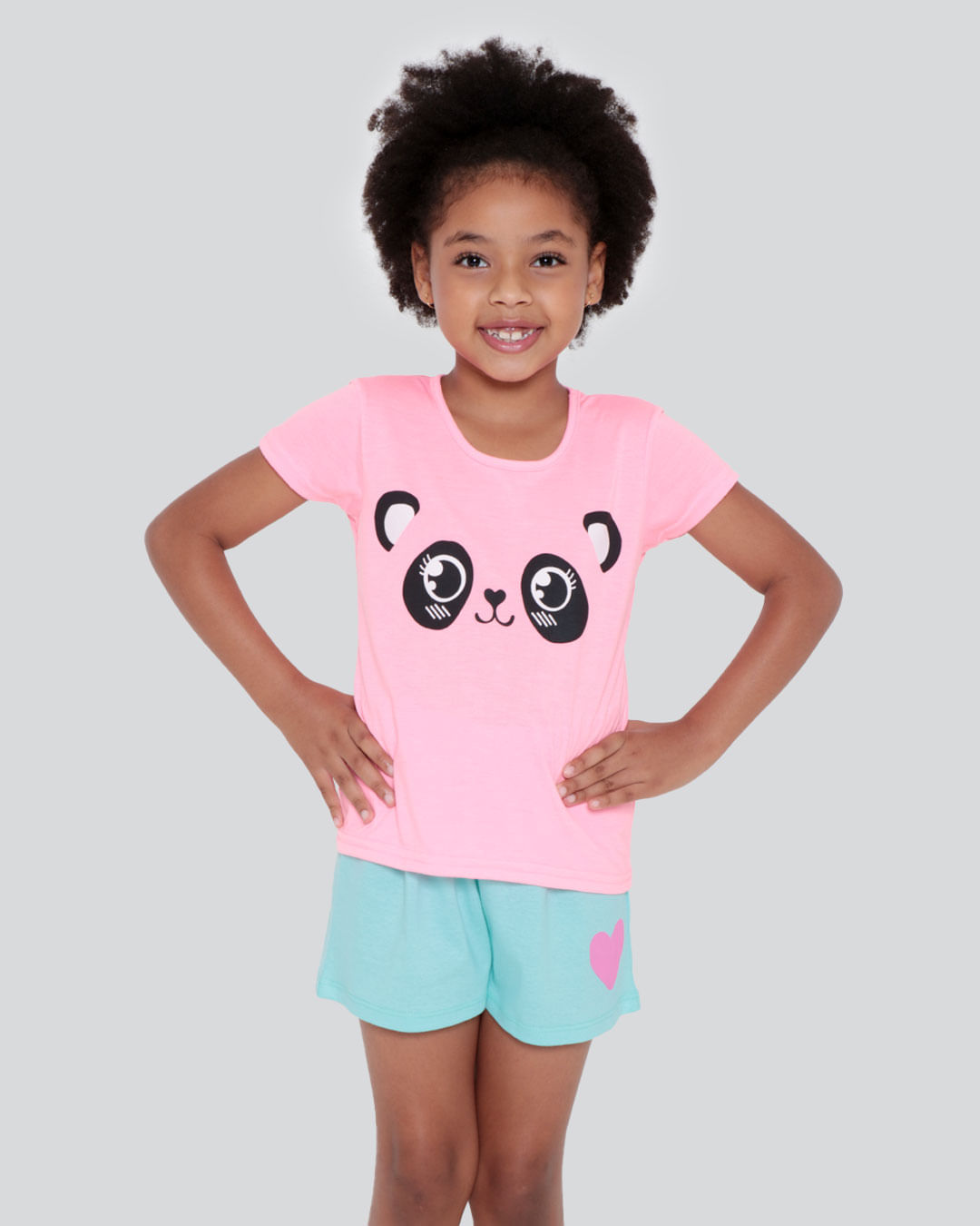 Pijama-Infantil-Curto-Estampa-Urso-Neon-Rosa