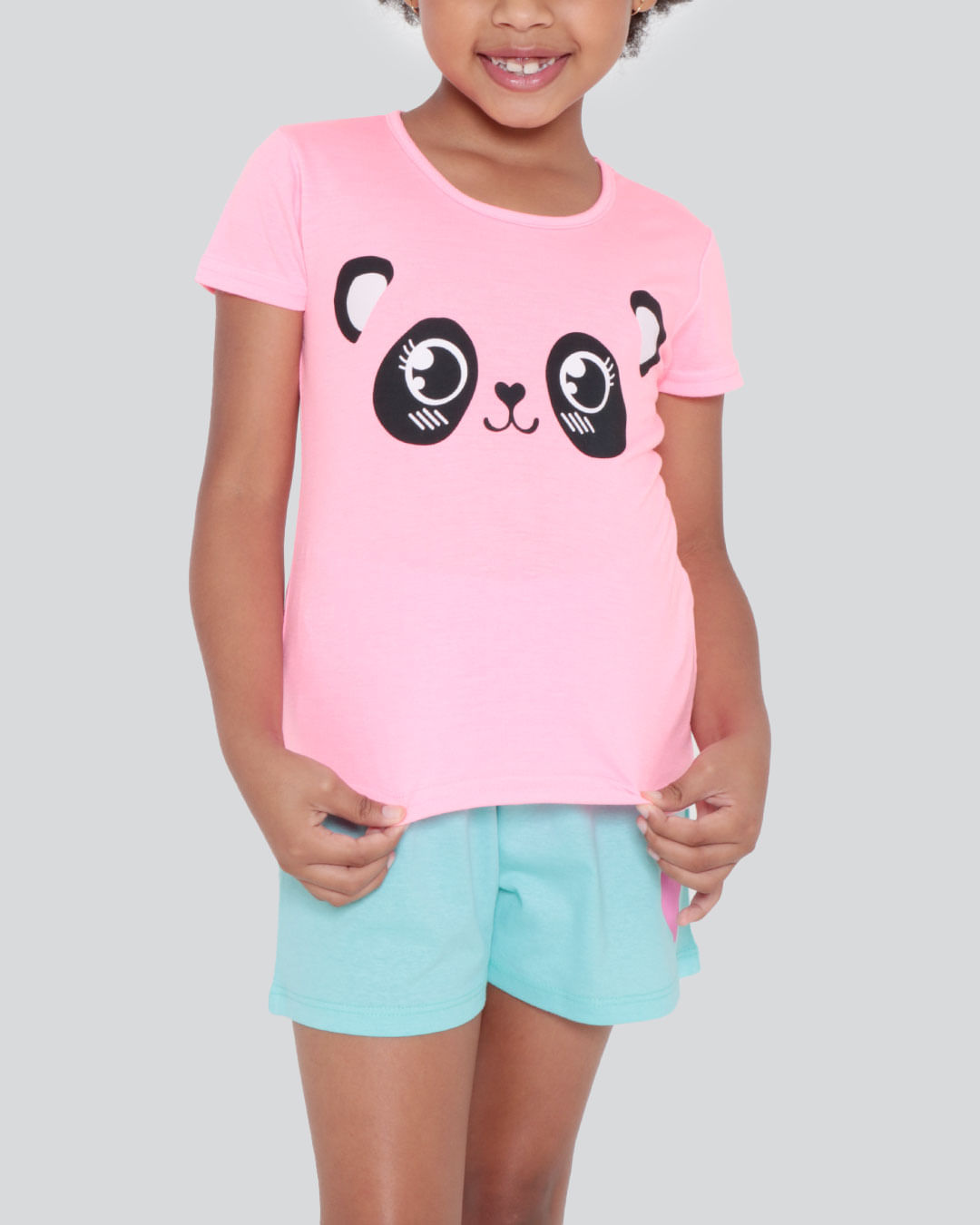 Pijama-Infantil-Curto-Estampa-Urso-Neon-Rosa
