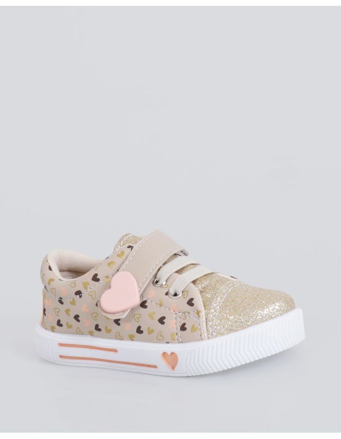 Tenis-Bebe-Com-Velcro-Coracao-Glitter-Bege-Claro