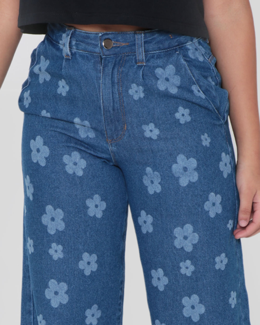 Calca-Jeans-Juvenil-Wide-Leg-Floral-Azul-Medio