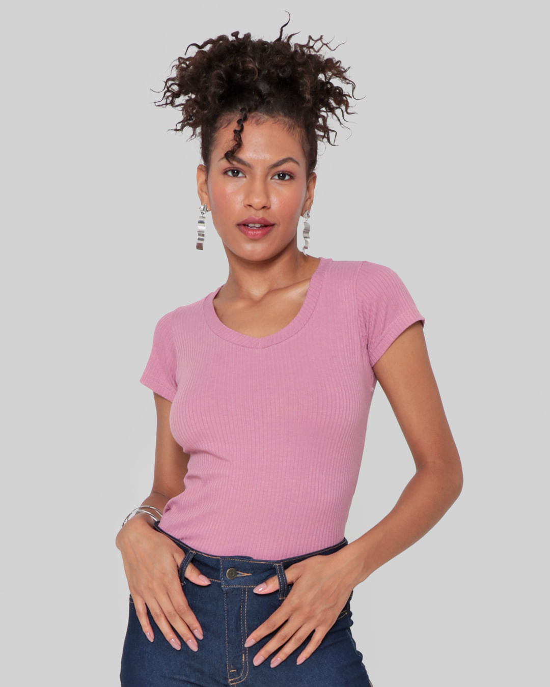 Blusa-Feminina-Decote-V-Canelada-Rosa