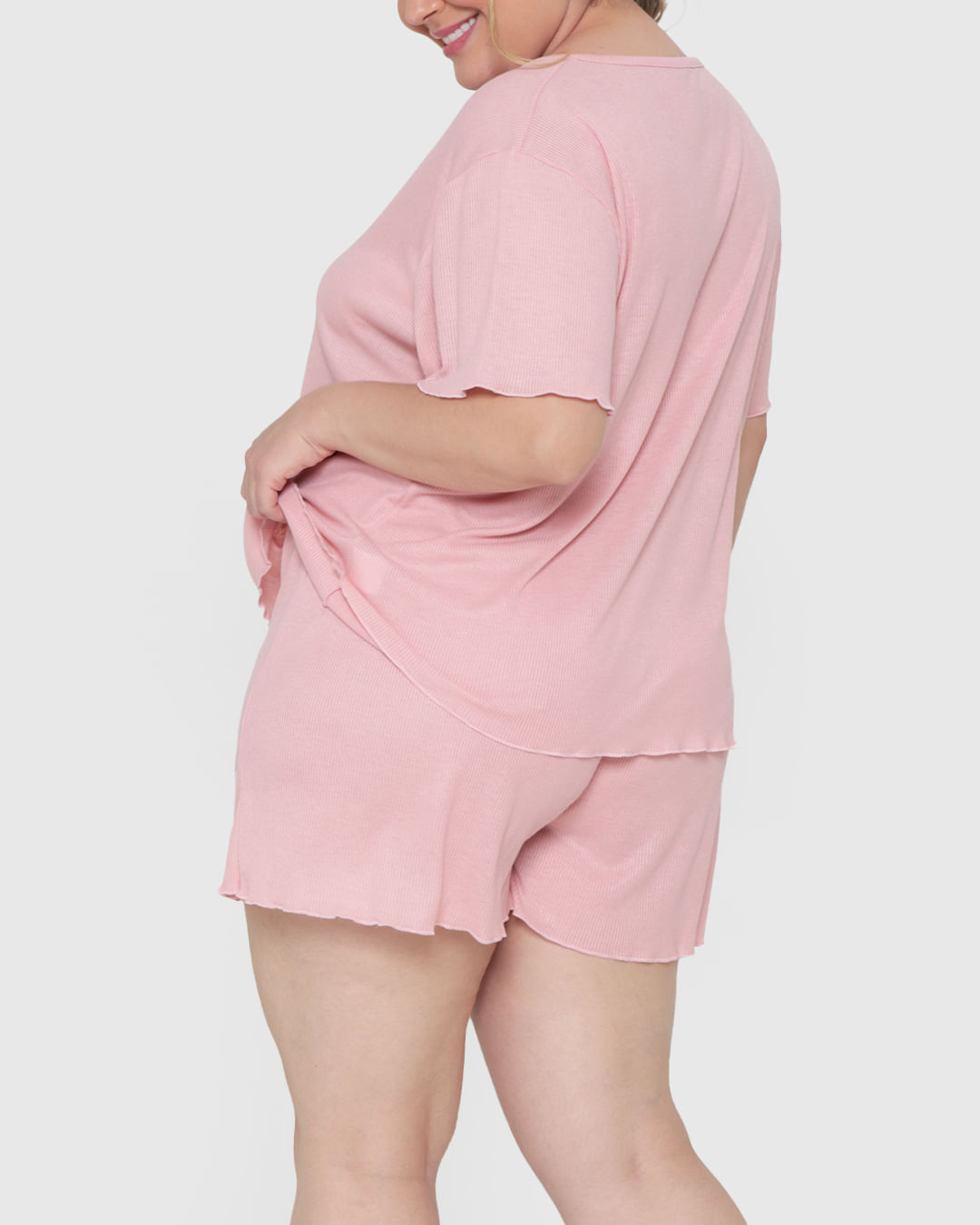 Pijama-Feminino-Plus-Size-Curto-Canelado-Rosa-Claro