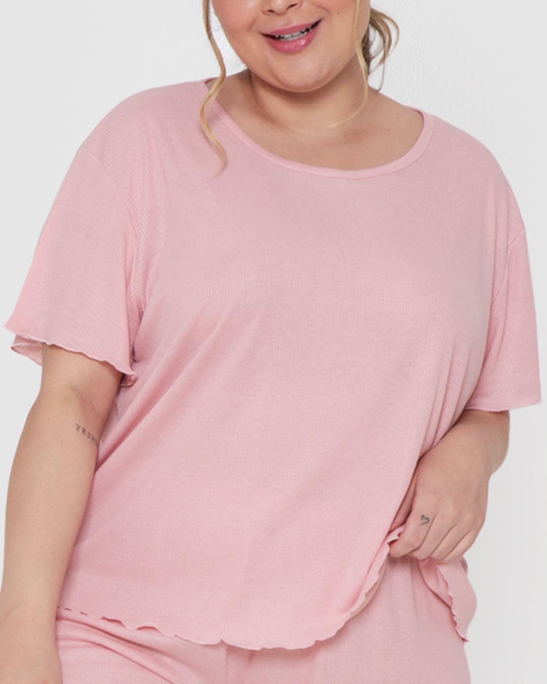 Pijama-Feminino-Plus-Size-Curto-Canelado-Rosa-Claro