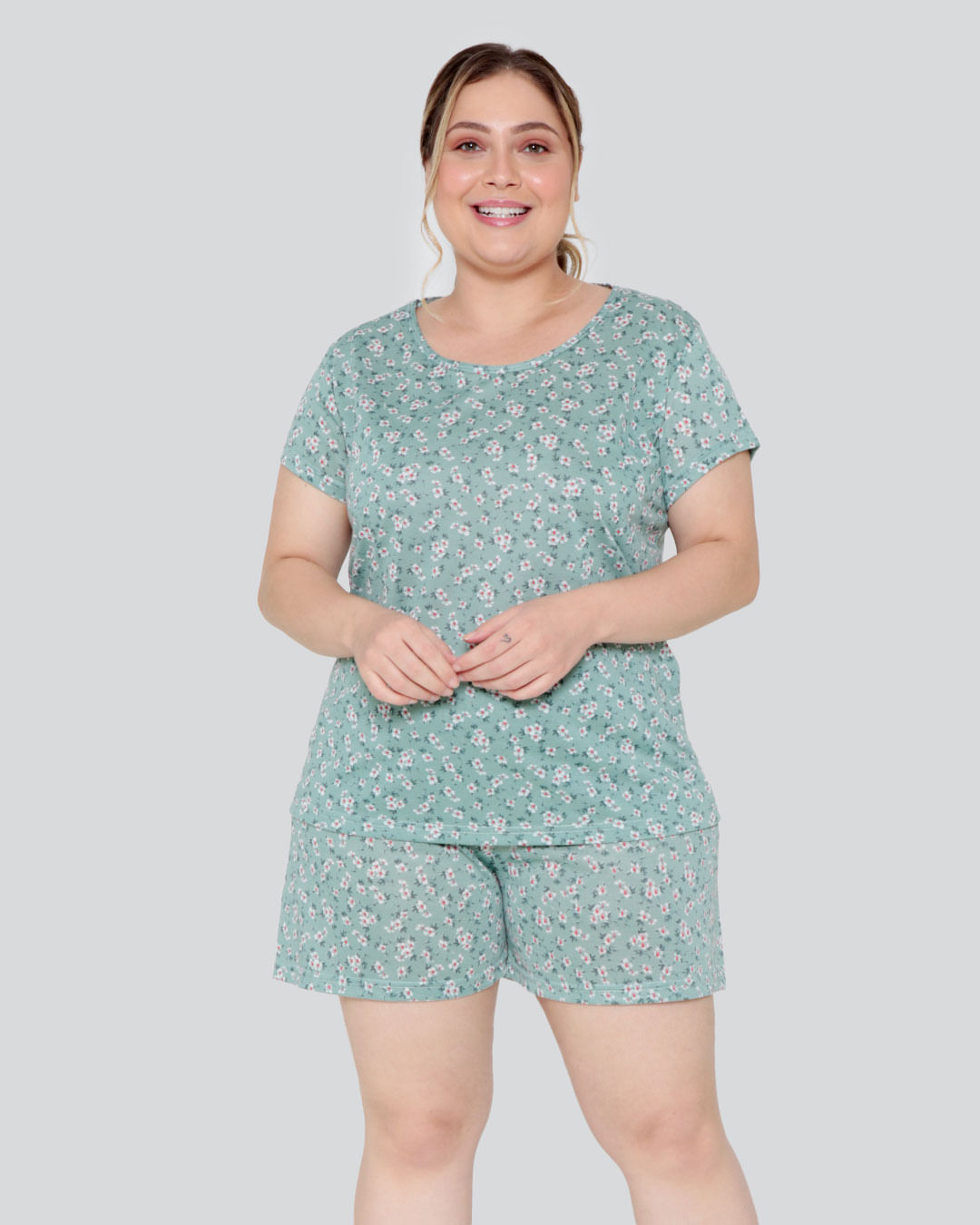 Pijama-Feminino-Plus-Size-Floral-Verde