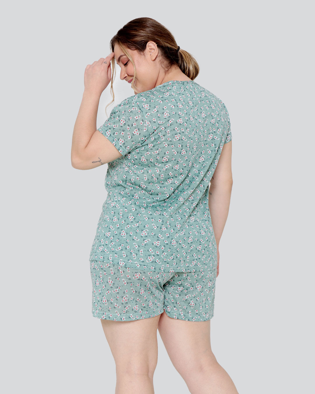 Pijama-Feminino-Plus-Size-Floral-Verde