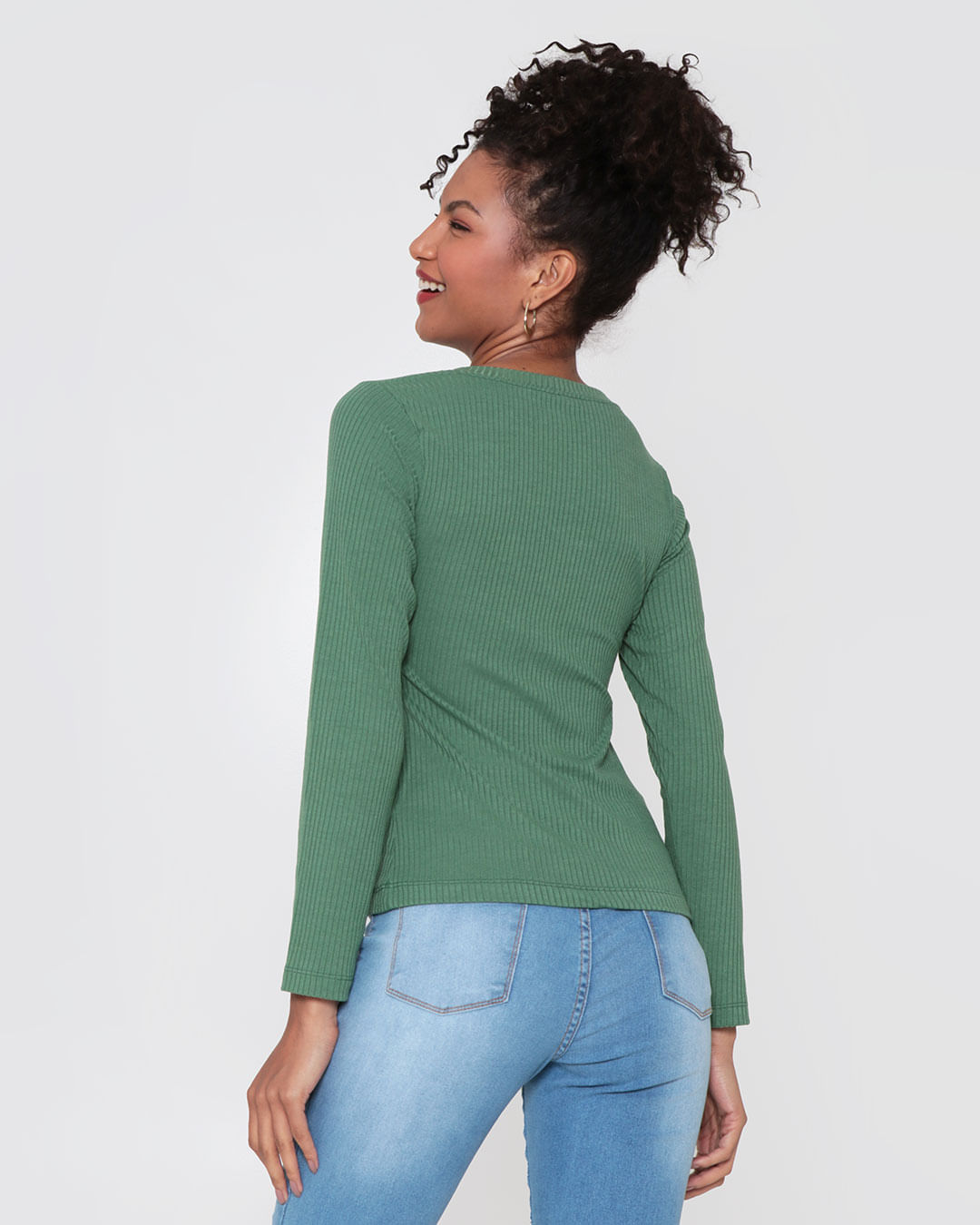 Blusa-Feminina-Manga-Longa-Canelada-Verde