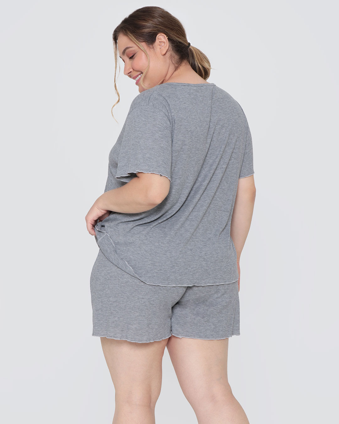 Pijama-Feminino-Plus-Size-Curto-Canelado-Cinza