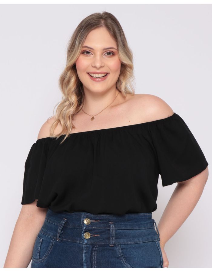 Blusa-Feminina-Plus-Size-Ciganinha-Viscose-Preta