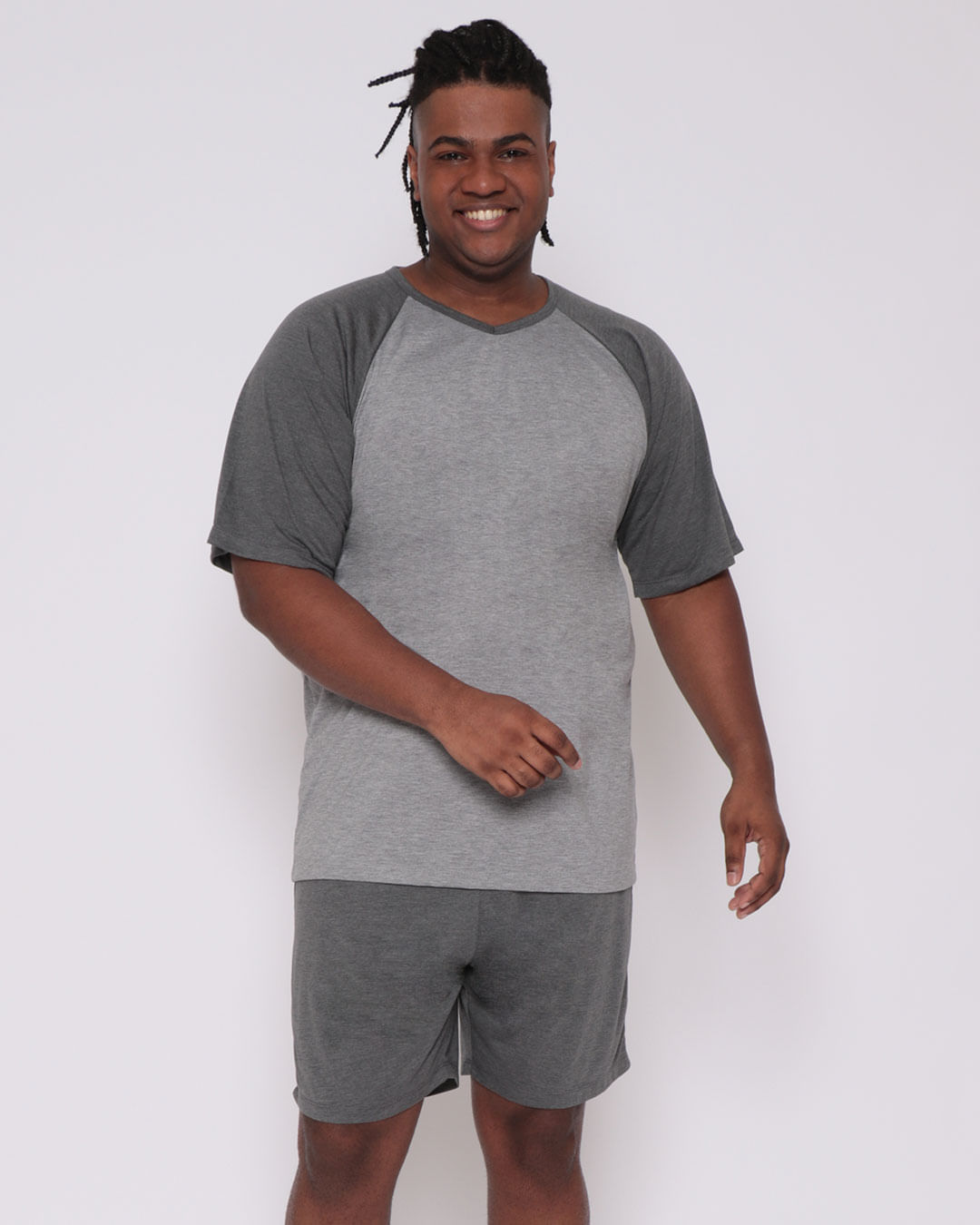 Pijama-Masculino-Plus-Size-Manga-Raglan-Cinza