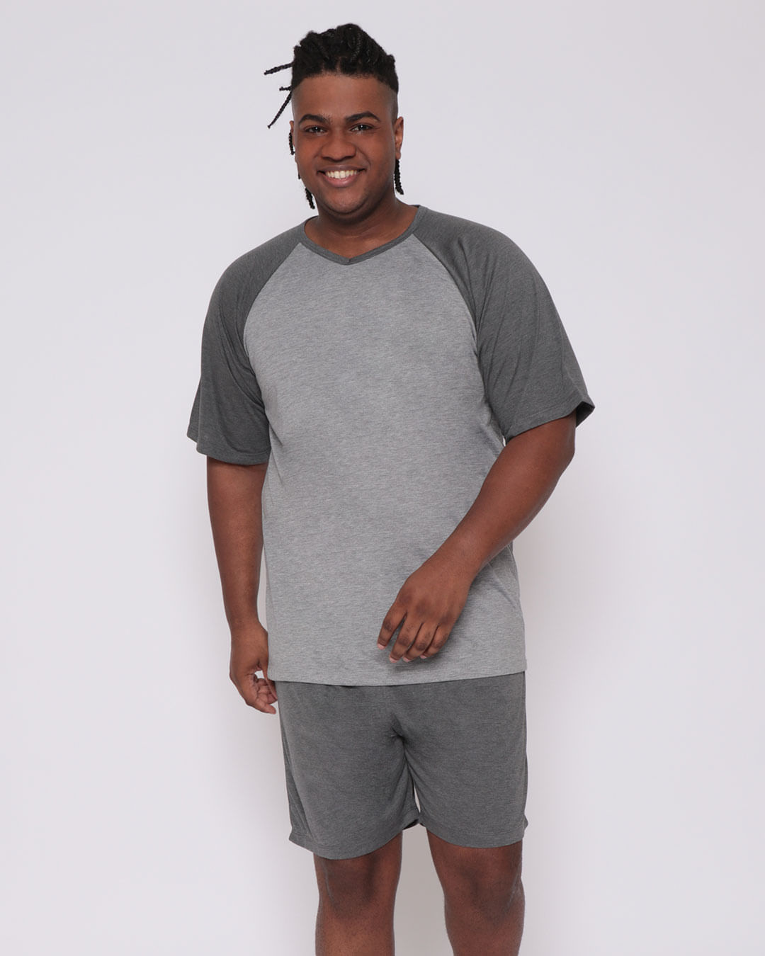 Pijama-Masculino-Plus-Size-Manga-Raglan-Cinza