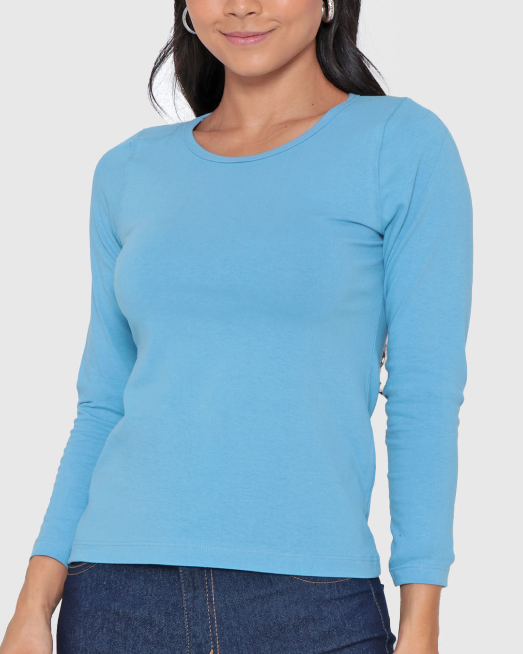 Blusa-Feminina-Manga-Longa-Basica-Azul-