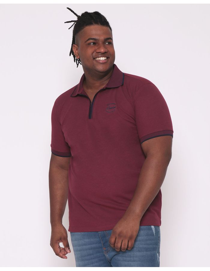 Polo-Masculina-Plus-Size-Piquet-Com-Ziper-Vinho