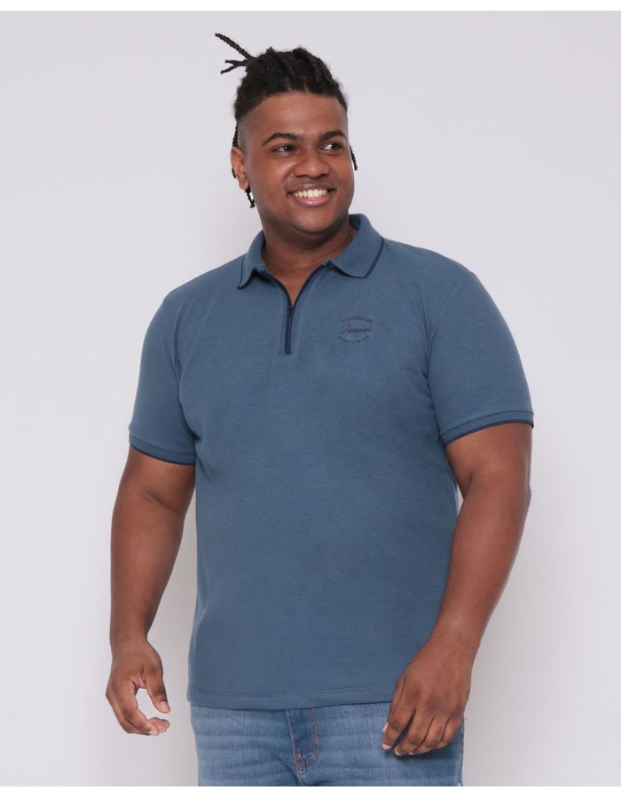 Polo-Masculina-Plus-Size-Piquet-Com-Ziper-Azul