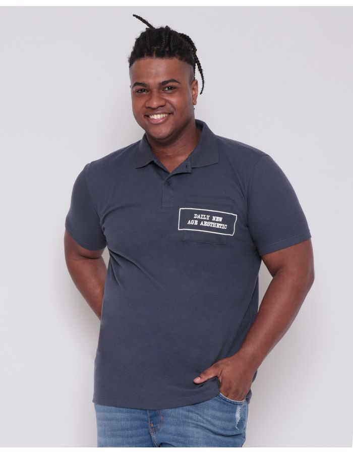 Polo-Plus-Size-Masculino-Com-Bolso-Estampado-Marinho