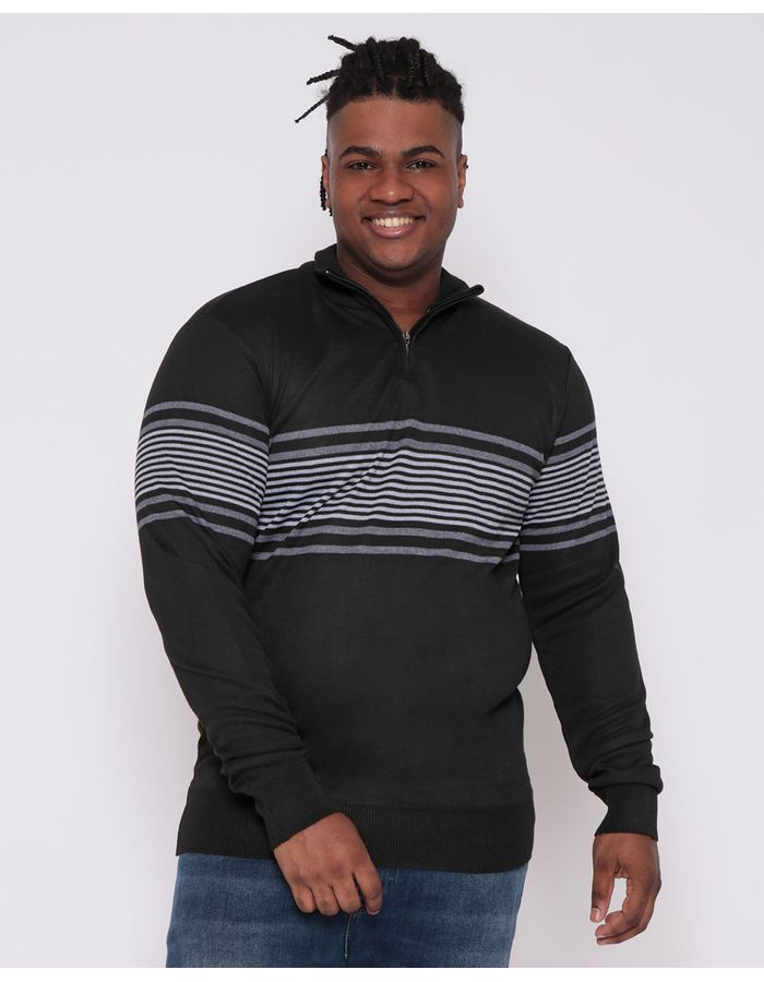 Sueter-Masculino-Plus-Size-Trico-Listras-Preto