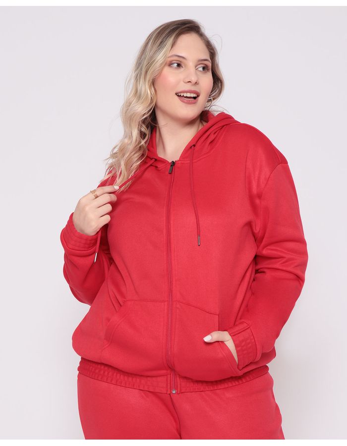 Casaco-Moletom-Feminino-Plus-Size-Com-Ziper-Vermelho-