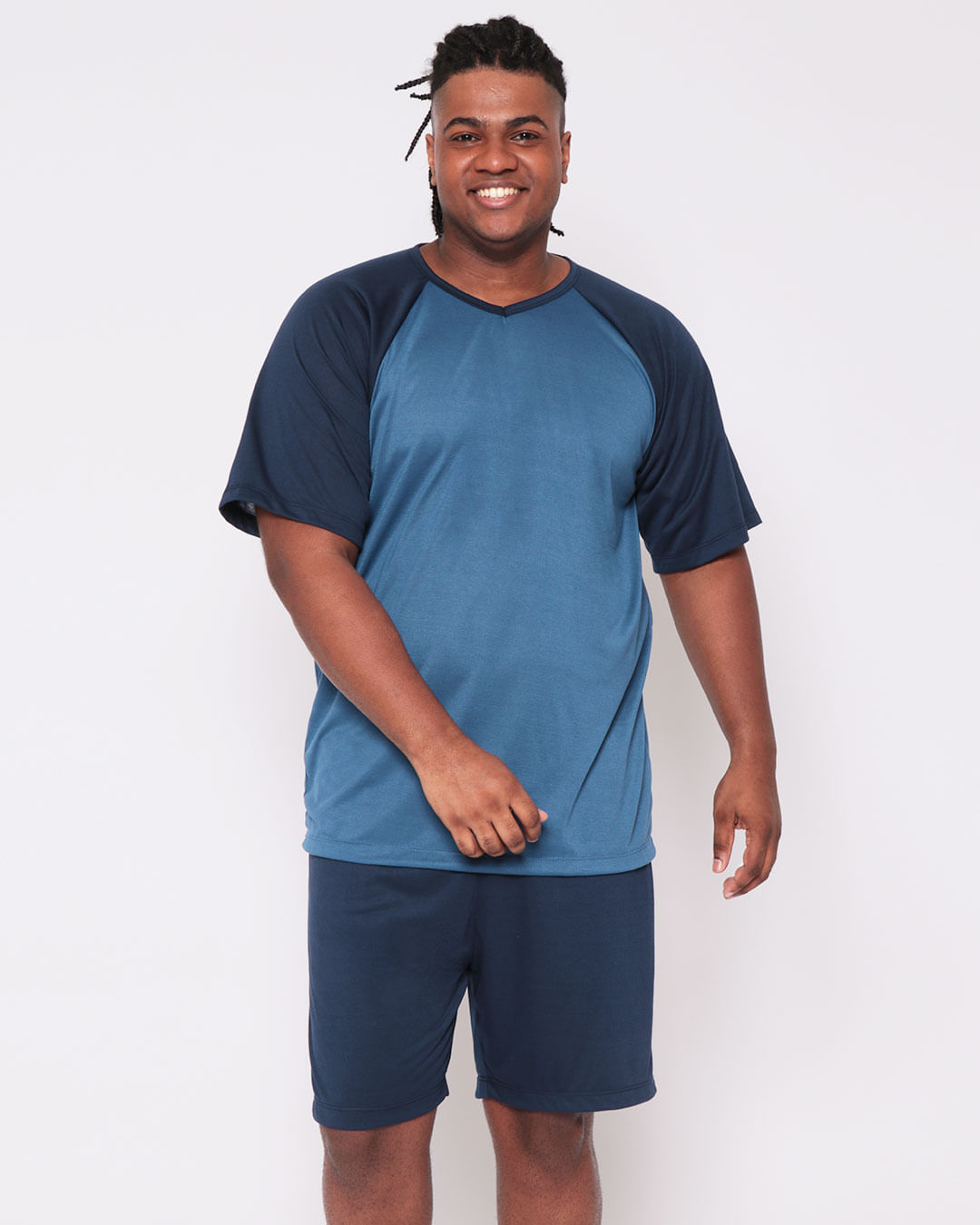 Pijama-Masculino-Plus-Size-Manga-Raglan-Azul