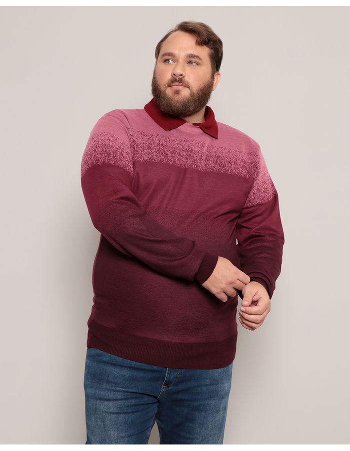 Sueter-Plus-Size-Masculino-Trico-Degrade-Rosa-Claro