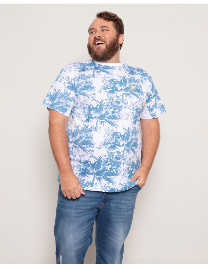 Camiseta-Plus-Size-Masculina-Estampa-Floral-Fatal-Branca