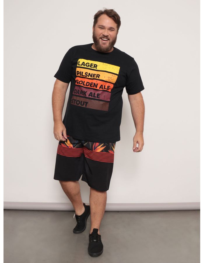 ​Bermuda-Masculina-Plus-Size-Praia-Floral-Preta