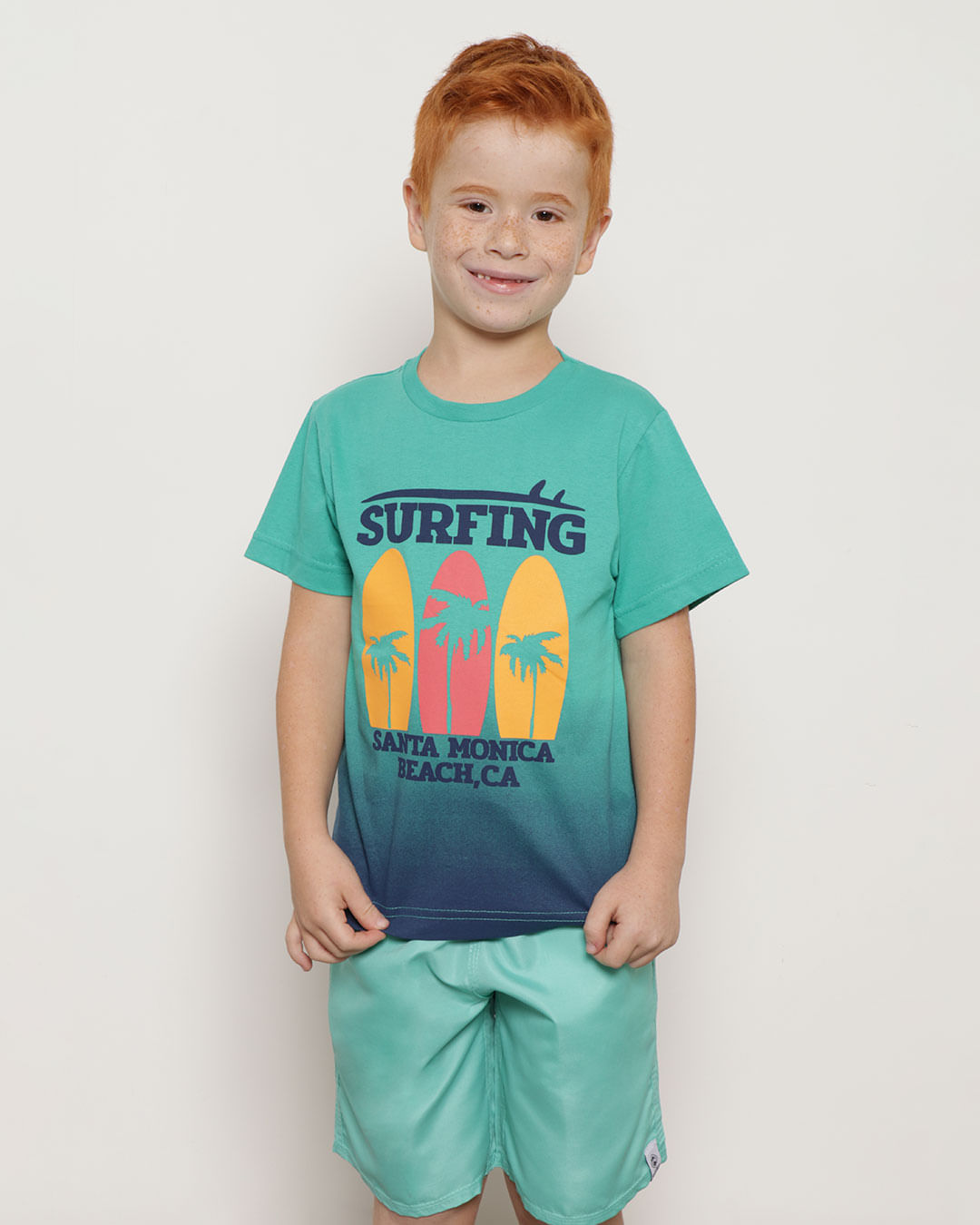 Camiseta-Infantil-Manga-Curta-Surfing-Verde