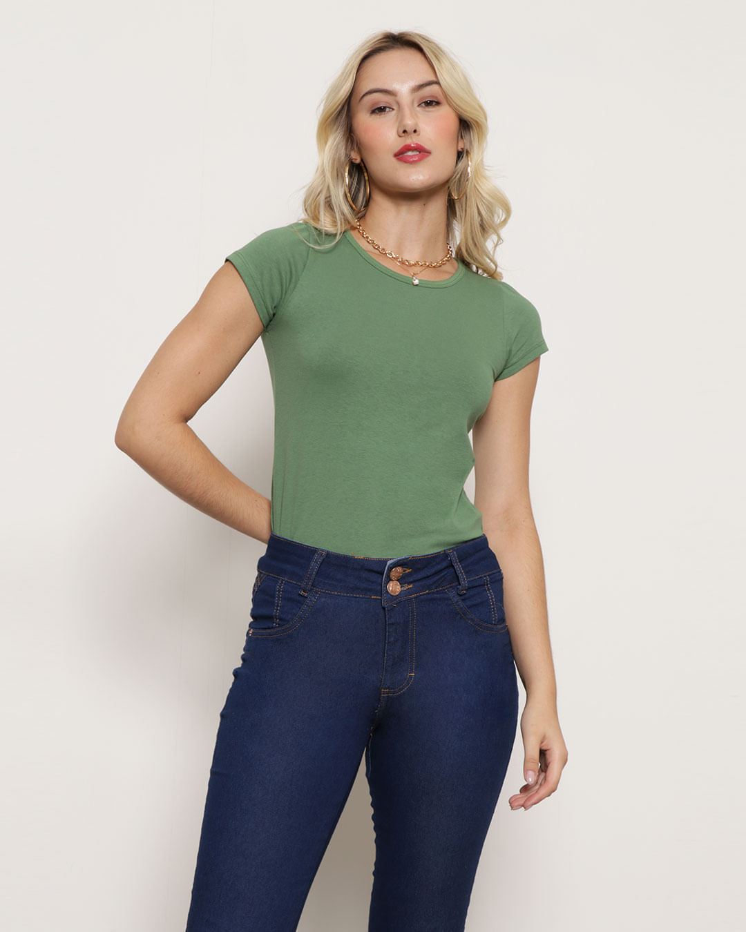 Blusa-Feminina-Basica-Manga-Curta-Verde