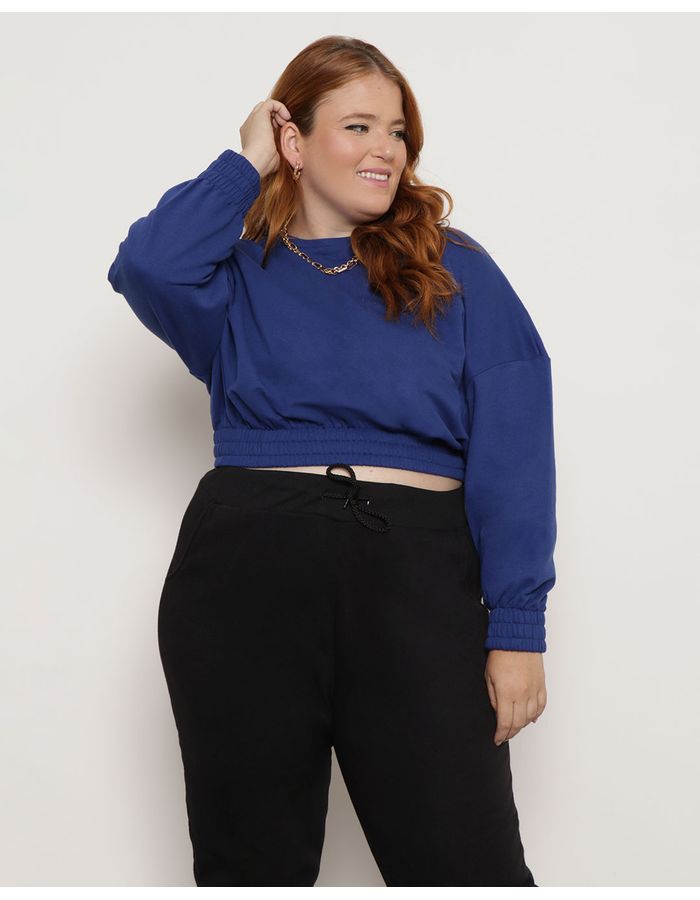 Blusa-Plus-Size-Feminina-Cropped-Moletinho-Manga-Longa-Azul-