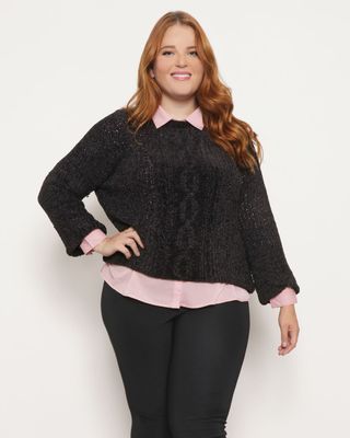 Sueter-Plus-Size-Feminino-Trico-Chenille-Preto