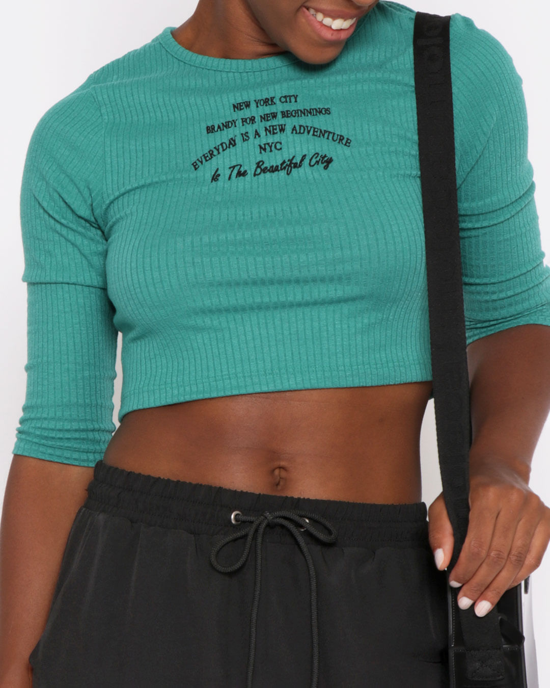 Blusa-Cropped-Feminina-Canelada-Manga-3-4-Verde