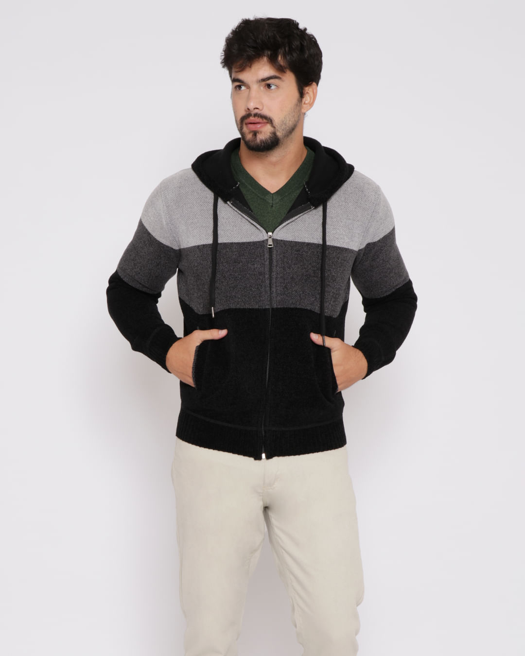 Casaco-Masculino-Chenille-Flanelado-Cinza-Preto