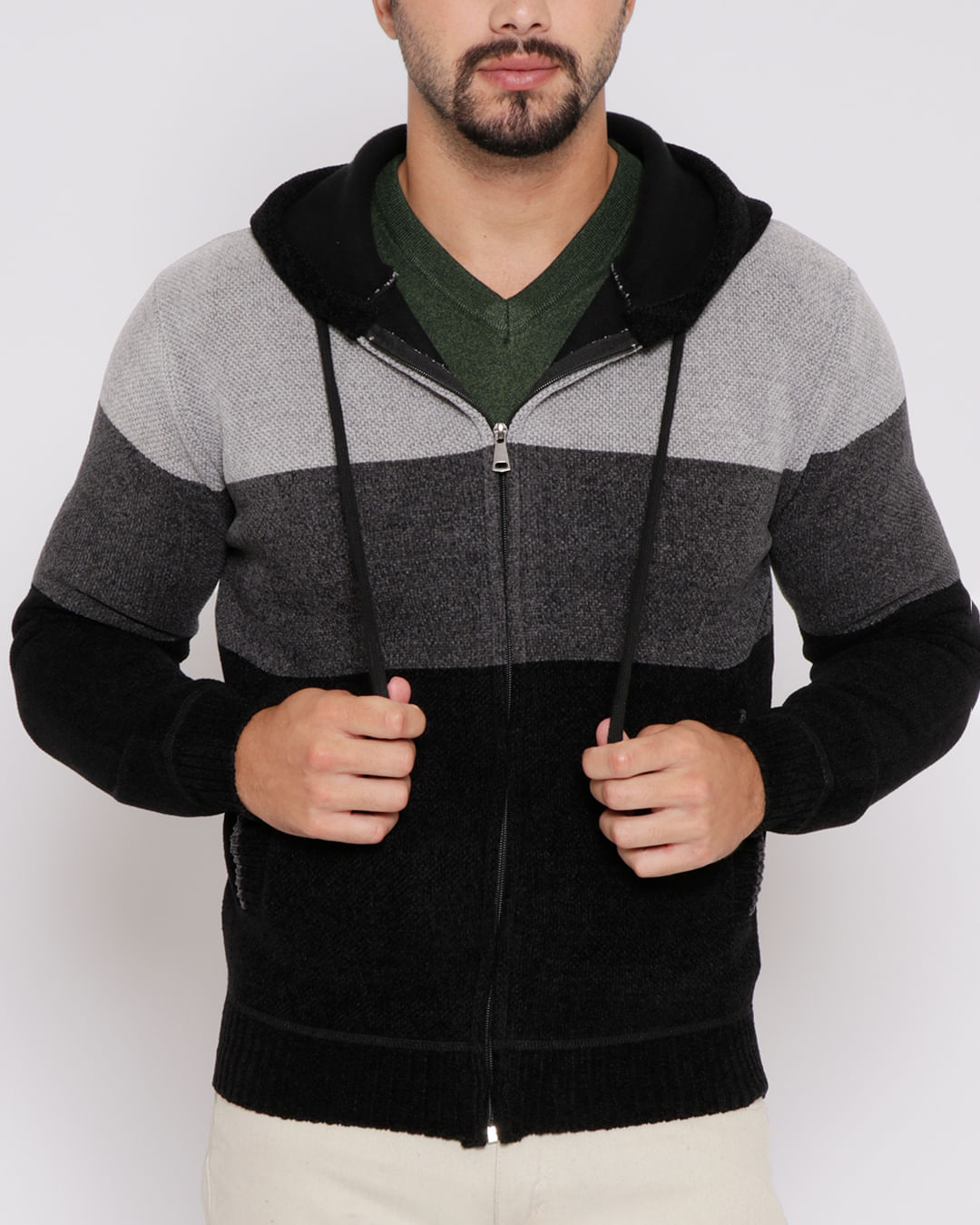 Casaco-Masculino-Chenille-Flanelado-Cinza-Preto