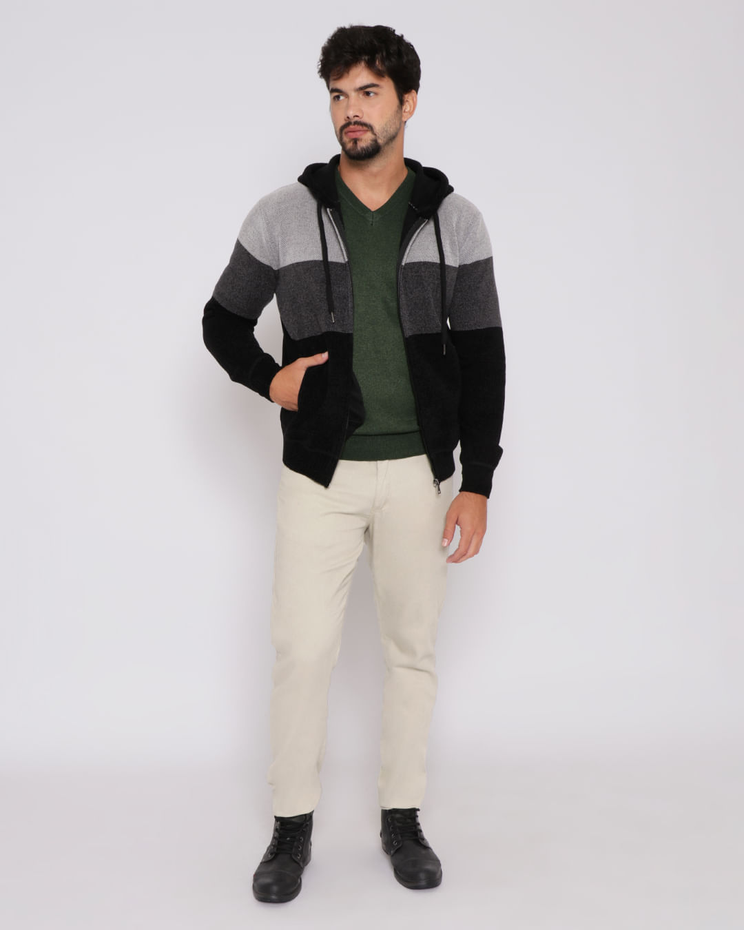 Casaco-Masculino-Chenille-Flanelado-Cinza-Preto