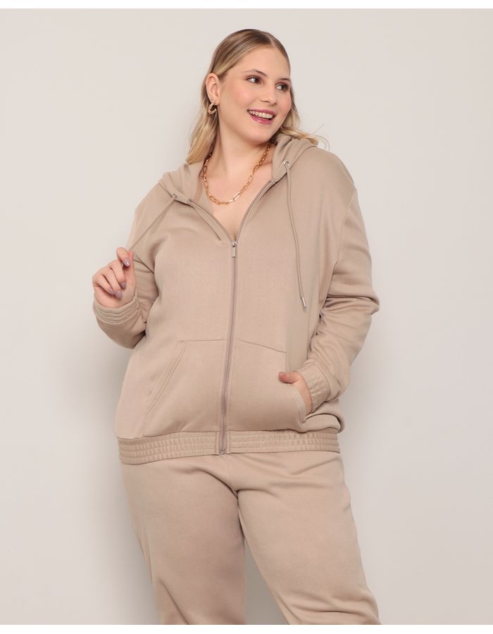 Casaco-Moletom-Feminino-Plus-Size-Com-Ziper-Bege