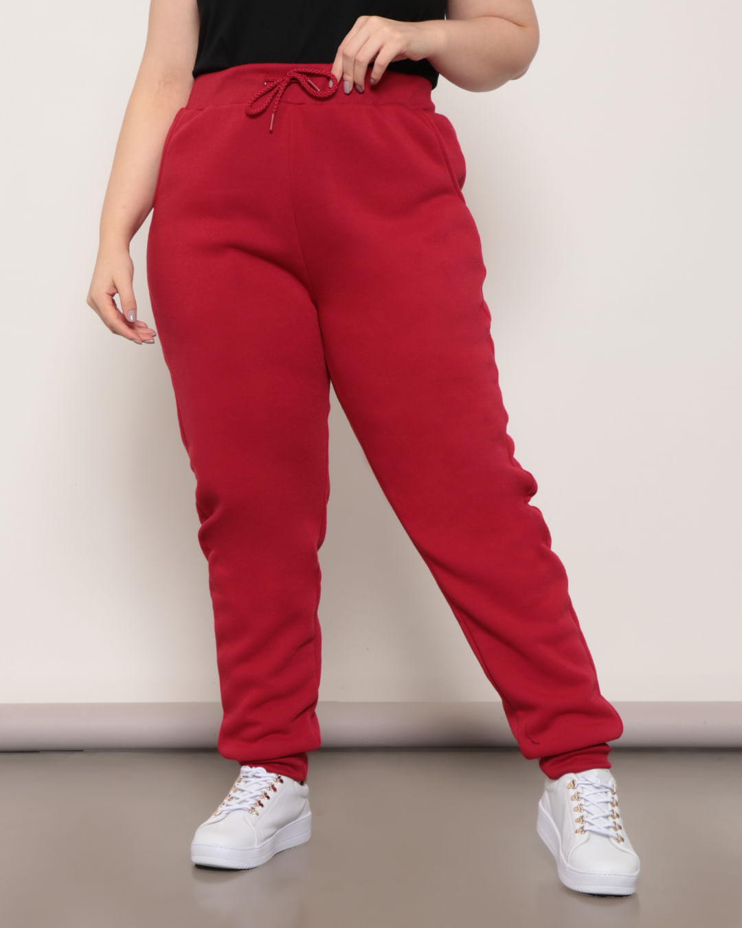 Calca-Moletom-Plus-Size-Feminina-Jogger-Bolsos-Vermelho