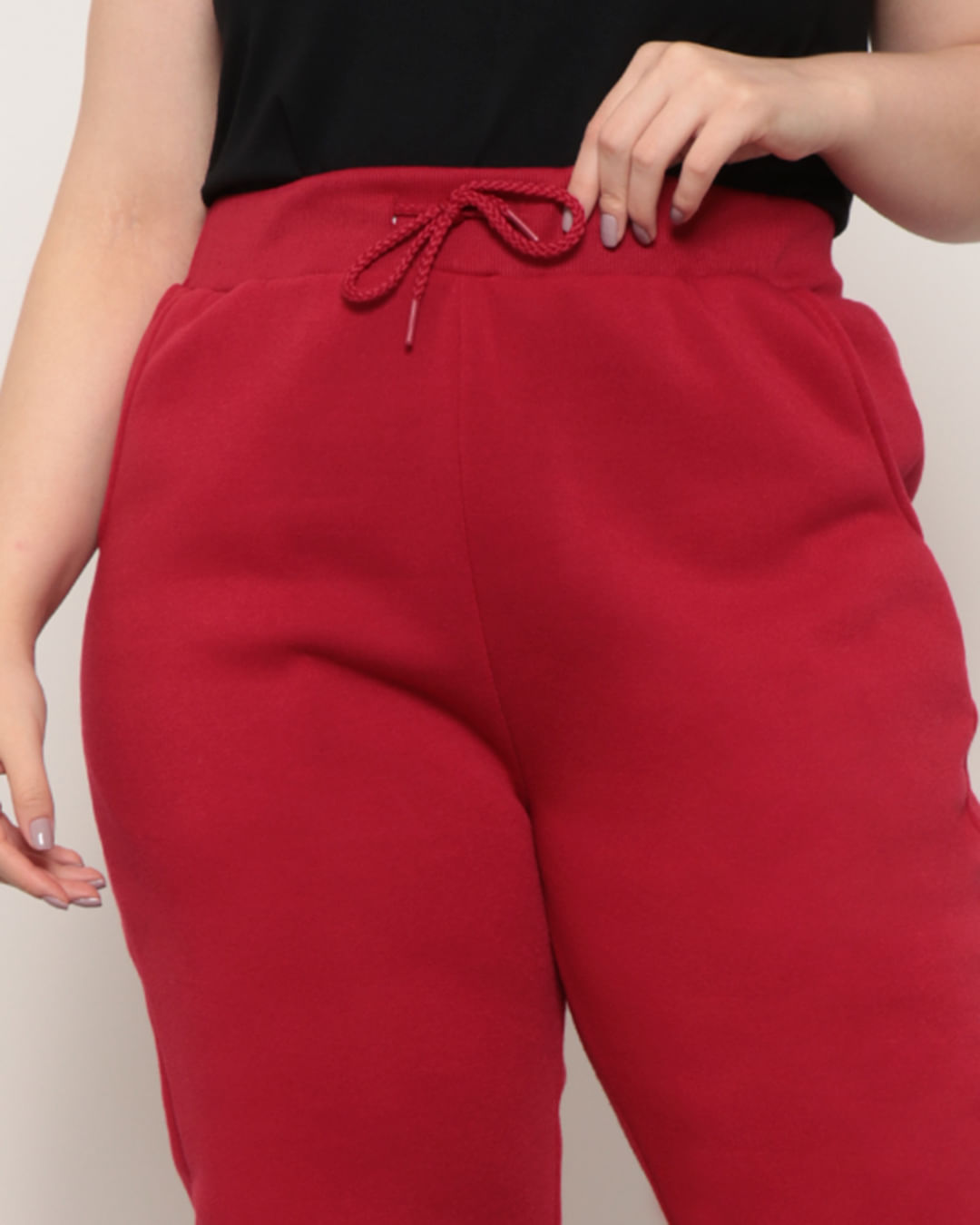 Calca-Moletom-Plus-Size-Feminina-Jogger-Bolsos-Vermelho