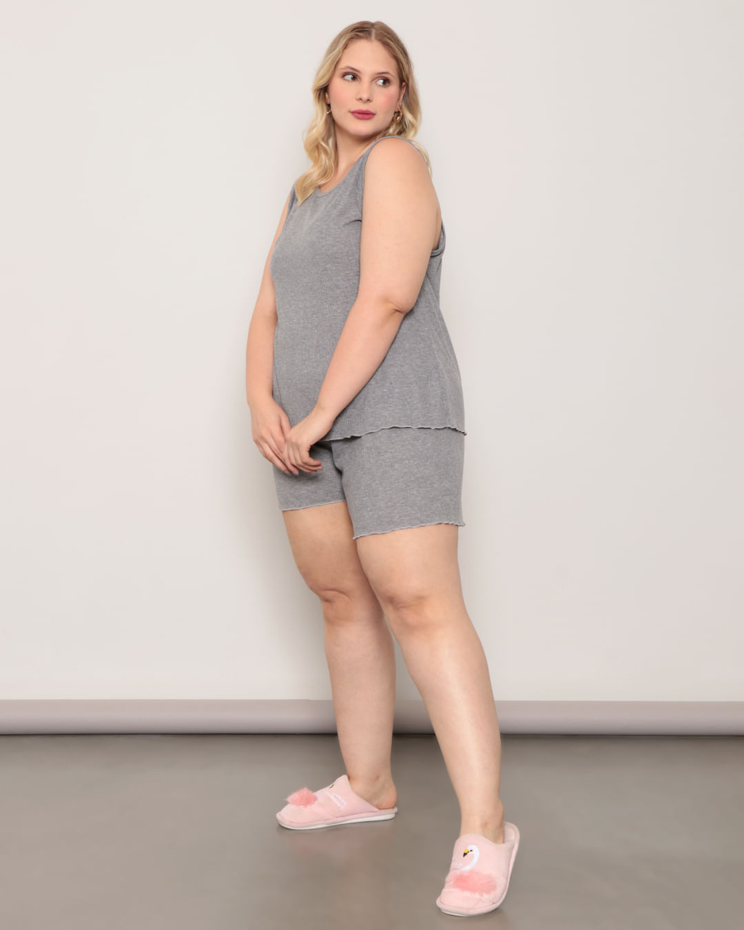 Pijama-Feminino-Plus-Size-Regata-Canelado-Cinza-Claro