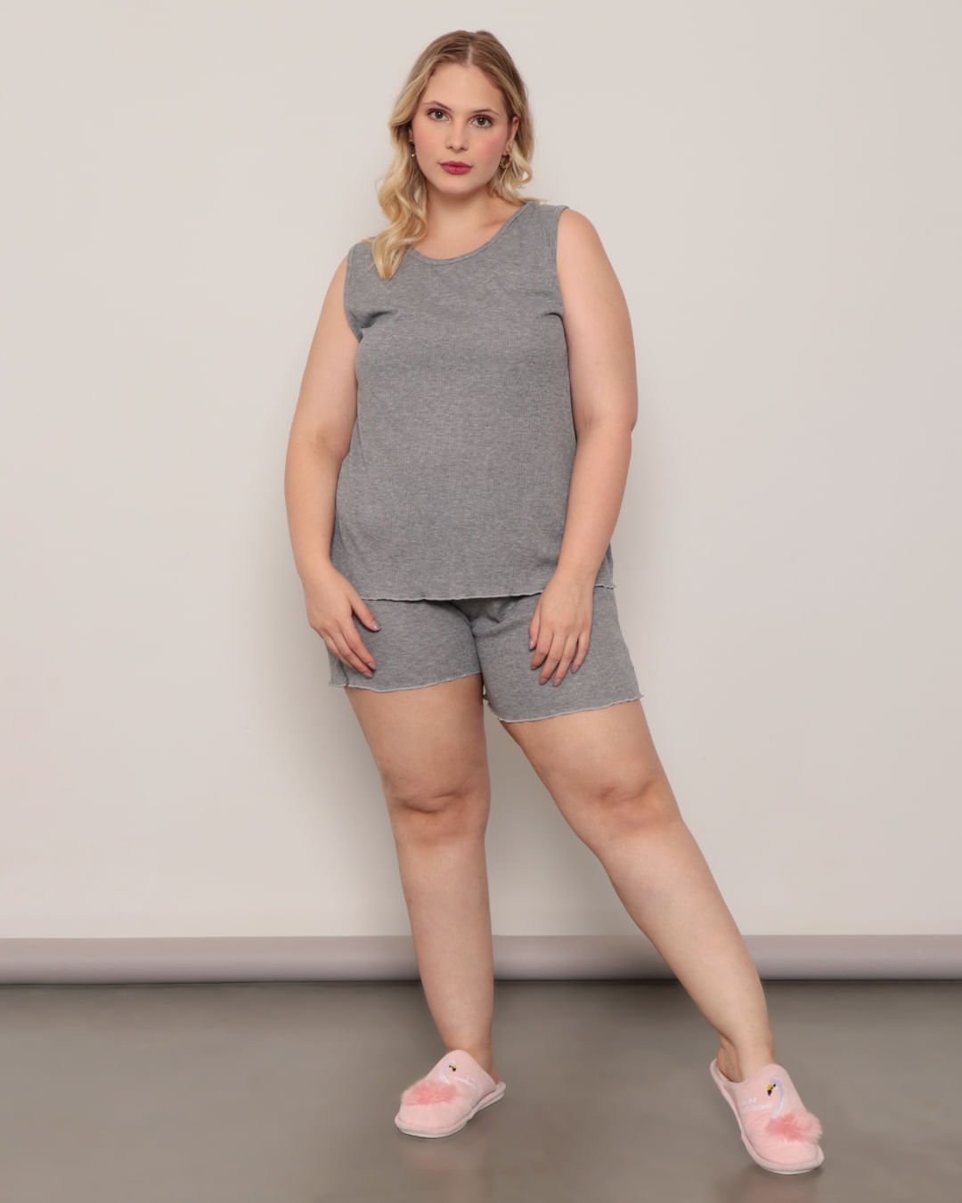 Pijama-Feminino-Plus-Size-Regata-Canelado-Cinza-Claro