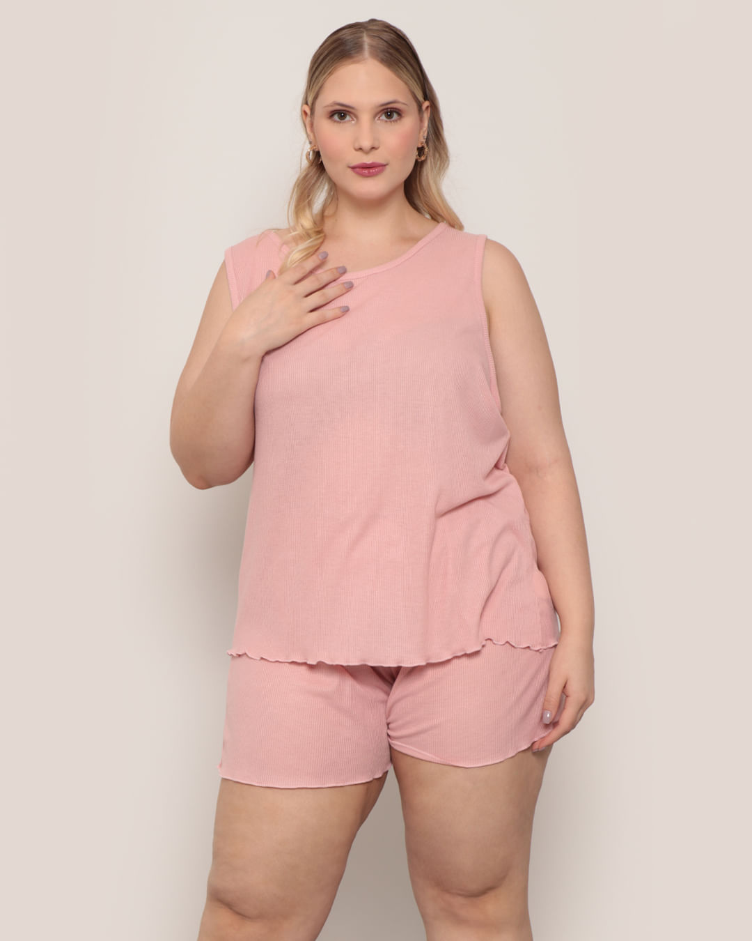 Pijama-Feminino-Plus-Size-Regata-Canelado-Rosa-Claro