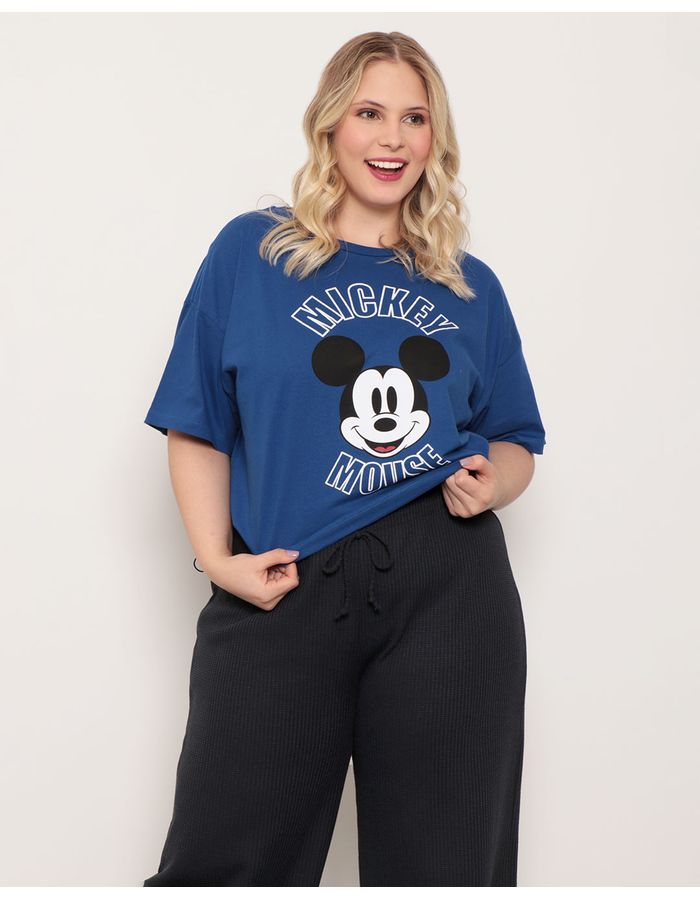 Blusa-Feminina-Plus-Size-Estampa-Mickey-Mouse-Disney-Azul